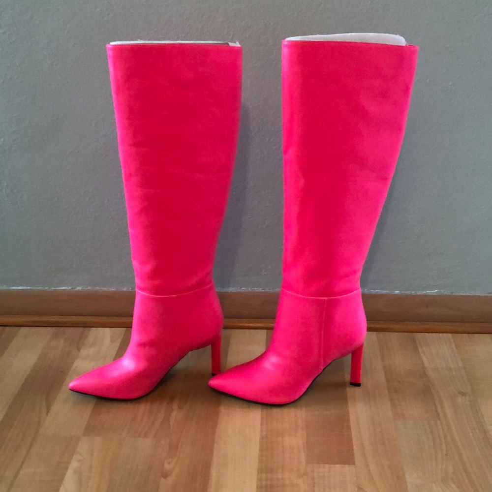 Nine West Eardy Heel Neon Pink Boots Size 8